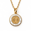 Gold Jesus Christ He Lives language necklace in German with white enamel pendant