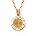 Gold Jesus Christ He Lives language necklace in Tagalog with white enamel pendant