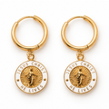 Gold and white Jesus Christ He Lives hoop earrings