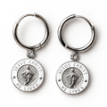 Silver and white He Lives hoop earrings