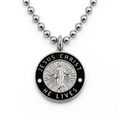 Jesus Christ He Lives medium pendant necklace, silver and black, ball chain