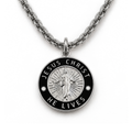 Jesus Christ He Lives medium pendant necklace, silver and black, premium chain