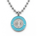 Jesus Christ He Lives medium pendant necklace, silver and sky blue, ball chain