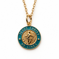 Jesus Christ He Lives small pendant necklace, gold and teal