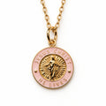 Jesus Christ He Lives small pendant necklace, pink and gold