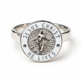 Silver and white Jesus Christ He Lives signet ring