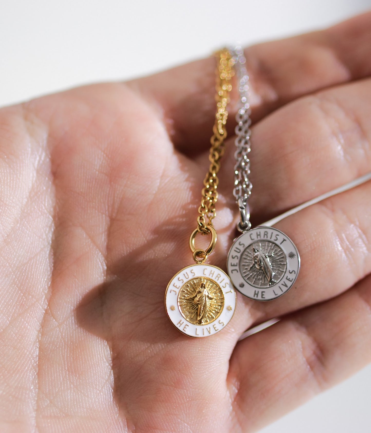 He Lives Necklace – "Jesus Christ, He Lives" Pendant  (13mm)